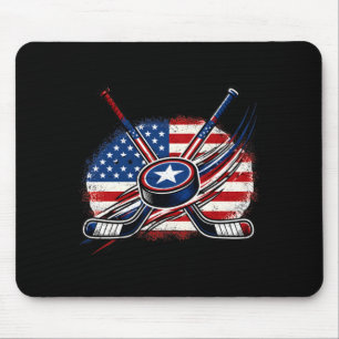4th Of July Hockey Aamerican Flag Patriotic Ice Mouse Pad