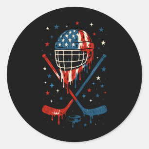 4th Of July Hockey Ice Cream Drip Helmet Sticks Us Classic Round Sticker