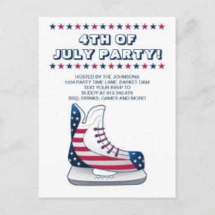 4th of July Hockey Skate Invitation Postcard