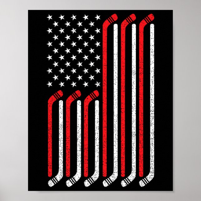 4th of July Hockey Stick USA Flag Patriotic Hockey Poster (Front)