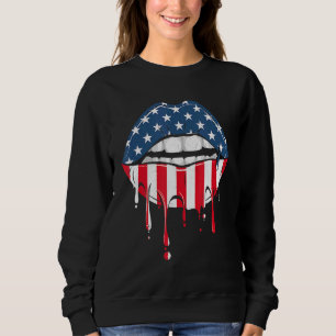 4th Of July Holiday Dripping Lips Kiss American Fl Sweatshirt