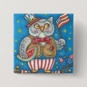 4TH OF JULY HOOT OWL, BIRD BUTTON Square