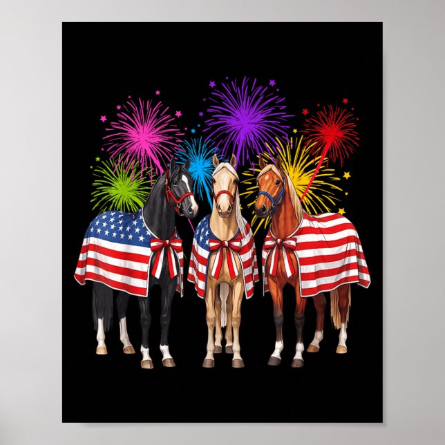 4th Of July Horses With Fireworks And Flag For Poster (Front)