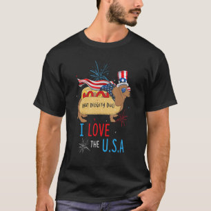 4th Of July Hot Diggity Dog I Love The Usa  Hot Do T-Shirt