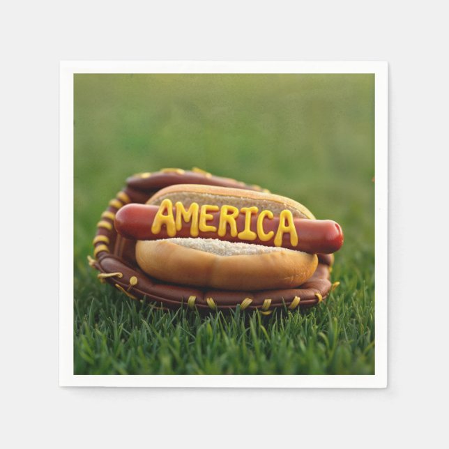 4th of July Hot Dog In Baseball Glove Napkin (Front)