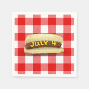 4th Of July Hot Dog on Buffalo Plaid Napkin