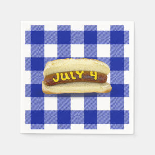 4th Of July Hot Dog on Buffalo Plaid Napkins