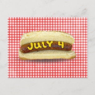 4th Of July Hot Dog on Gingham  Postcard