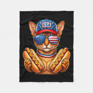 4th Of July Hotdog Abyssinian Cat Funny Patriotic Fleece Blanket