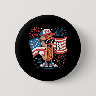 4th Of July Hotdog American Flag Patriotic Firewor 6 Cm Round Badge