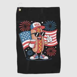 4th Of July Hotdog American Flag Patriotic Firewor Golf Towel