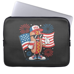 4th Of July Hotdog American Flag Patriotic Firewor Laptop Sleeve