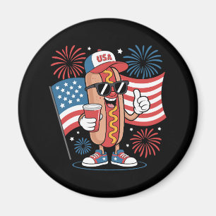4th Of July Hotdog American Flag Patriotic Firewor Magnet