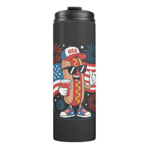 4th Of July Hotdog American Flag Patriotic Firewor Thermal Tumbler