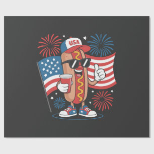 4th Of July Hotdog American Flag Patriotic Firewor Wrapping Paper