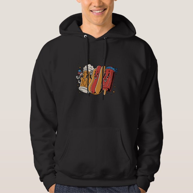 4th Of July  Hotdog American Flag Patriotic Vetera Hoodie (Front)