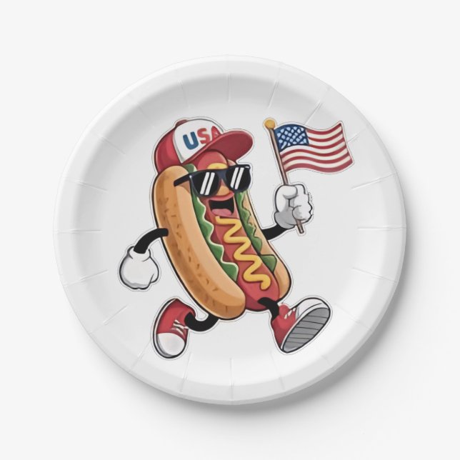 4th of July Hotdog American Independence 1776  Paper Plate (Front)