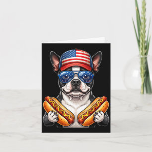 4th of july hotdog boston terrier funny patriotic card