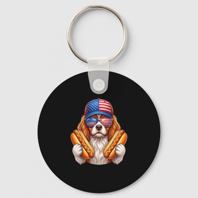 4th of july hotdog cavalier king charles spaniel key ring (Front)