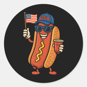 4th Of July Hotdog Funny Fourth Of July Patriotic Classic Round Sticker