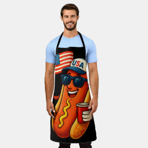 4th of July Hotdog Funny Patriotic USA Flag Apron
