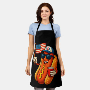 4th of July Hotdog Funny Patriotic USA Flag Apron