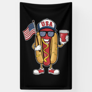4th of July Hotdog Funny Patriotic USA Flag Banner