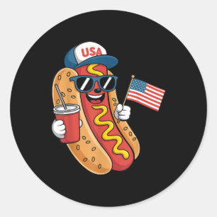 4th Of July Hotdog Funny Patriotic Usa Flag Fourth Classic Round Sticker