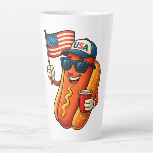 4th of July Hotdog Funny Patriotic USA Flag Latte Mug