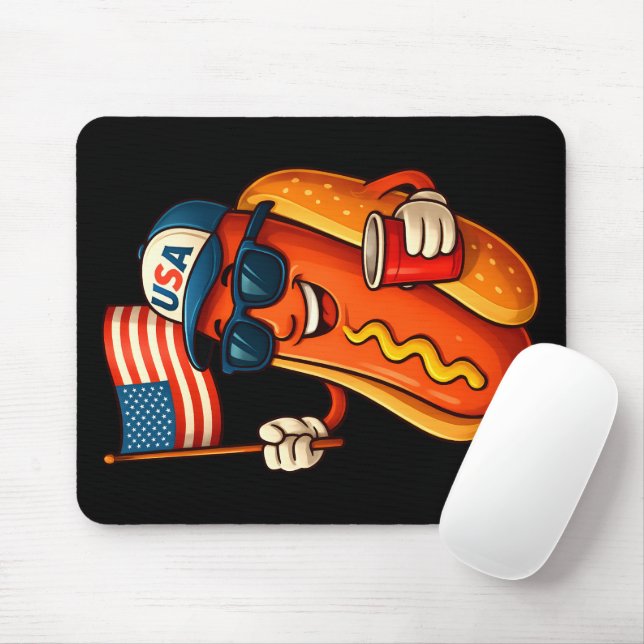 4th of July Hotdog Funny Patriotic USA Flag Mouse Pad (With Mouse)