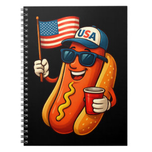 4th of July Hotdog Funny Patriotic USA Flag Notebook