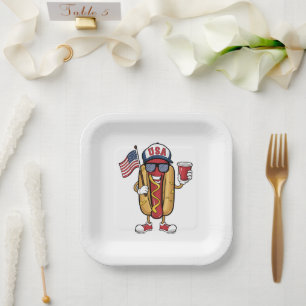 4th of July Hotdog Funny Patriotic USA Flag Paper Plate