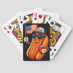 4th of July Hotdog Funny Patriotic USA Flag Playing Cards