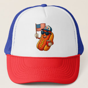 4th of July Hotdog Funny Patriotic USA Flag Trucker Hat
