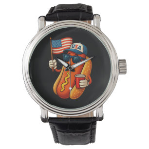 4th of July Hotdog Funny Patriotic USA Flag Watch