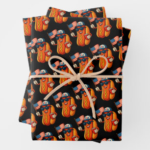 4th of July Hotdog Funny Patriotic USA Flag Wrapping Paper Sheet