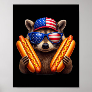 4th Of July Hotdog Funny Racoon Patriotic Cute Us Poster