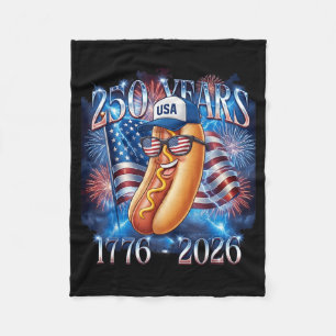 4th of July Hotdog Graphic 250th Anniversary USA Fleece Blanket