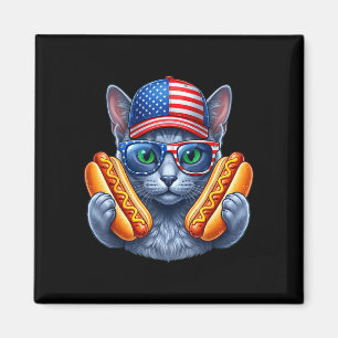 4th of july hotdog russian blue cat funny magnet