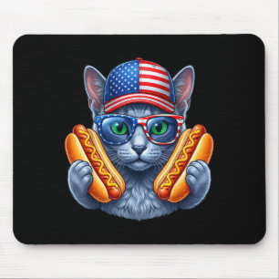 4th of july hotdog russian blue cat funny mouse pad