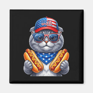 4th of july hotdog scottish fold cat funny magnet