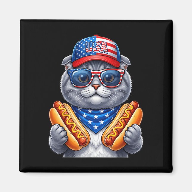 4th of july hotdog scottish fold cat funny magnet (Front)