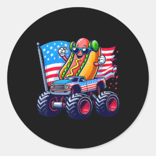 4th Of July Hotdog Sungles Monster Truck American  Classic Round Sticker