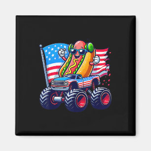 4th Of July Hotdog Sungles Monster Truck American  Magnet
