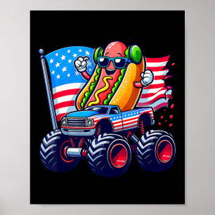 4th Of July Hotdog Sungles Monster Truck American  Poster
