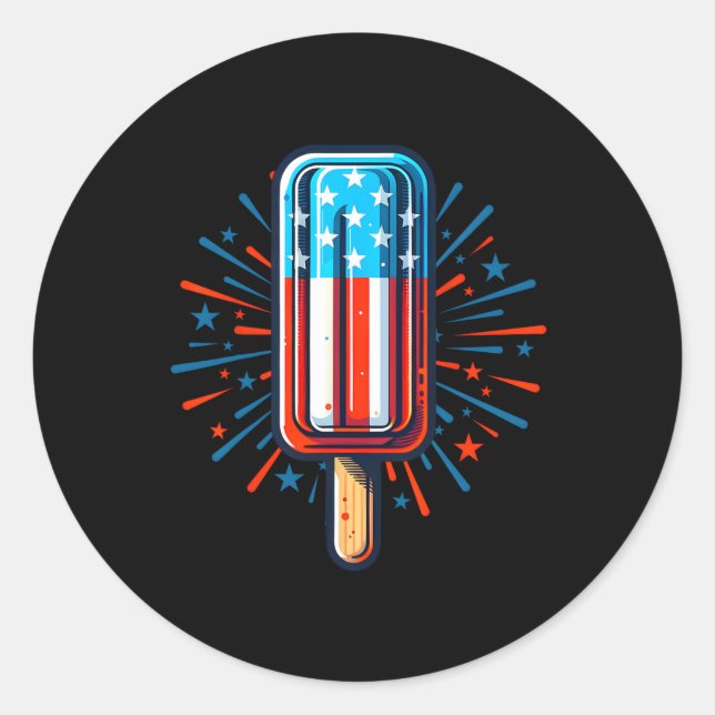 4th Of July Ice Cream American Flag Patriotic Summ Classic Round Sticker (Front)