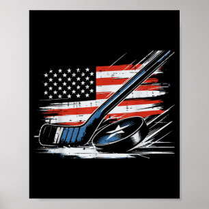 4th Of July Ice Hockey Stick Puck Flag Men Boys Poster