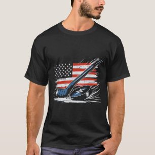 4th Of July Ice Hockey Stick Puck Flag Men Boys T-Shirt