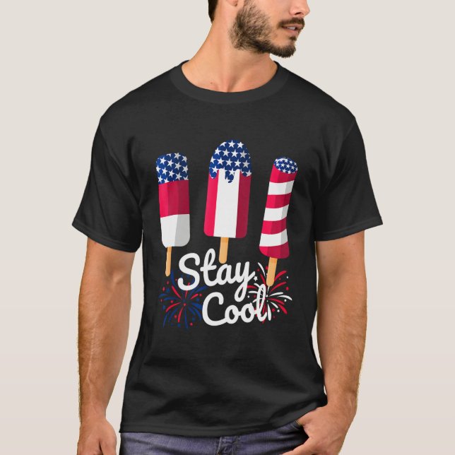 4th Of July Ice Pops Red White Blue American Flag  T-Shirt (Front)