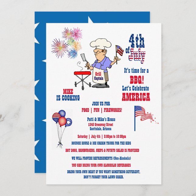 4th of July Independence Day BBQ Fireworks  Invitation (Front/Back)